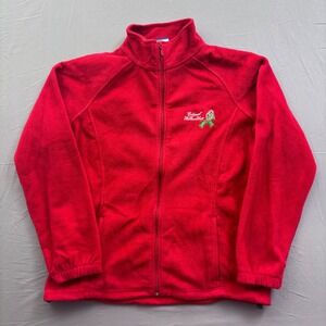 Colonial Williamsburg Fleece Jacket Red Full Zip Pinecone Holly Womens L Festive